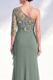 Mermaid Grey Purple One Shoulder Floral Long Mother of the Bride Dress