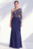 Mermaid Grey Purple One Shoulder Floral Long Mother of the Bride Dress