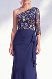 Mermaid Grey Purple One Shoulder Floral Long Mother of the Bride Dress