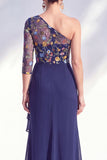 Mermaid Grey Purple One Shoulder Floral Long Mother of the Bride Dress
