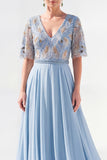 A-Line Green V-Neck Chiffon Floral Long Mother of the Bride Dress with Beading