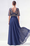 A-Line Green V-Neck Chiffon Floral Long Mother of the Bride Dress with Beading