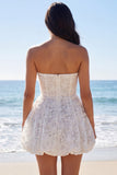 Strapless A Line Floral Corset Little White Dress