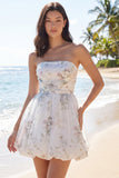 Strapless Floral A Line Little White Dress