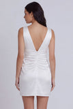 Ivory V-Neck Satin Ruched Bodycon Short Graduation Dress