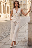 Ivory 2 Piece V-Neck Slim Fit Women Suits with Belt