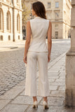 Ivory 2 Piece V-Neck Slim Fit Women Suits with Belt