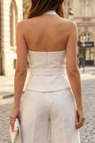Ivory 2 Piece Halter Neck Sleeveless Women Suits with Belt
