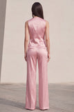 Pink V-Neck Single Breasted Sleeveless 2 Piece Slim Fit Women Suits