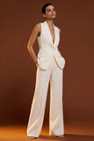 Ivory 2 Piece Shawl Lapel One Button Sleeveless Slim Fit Women Suits