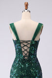 Sparkly Dark Green Bodycon Sequins Short Party Dress with Slit