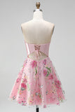 A-Line Pink Sweetheart Sheer Corset Sequins Floral Short Ball Dress