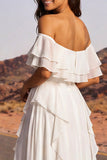 Off The Shoulder Ivory A Line Ruffled Boho Wedding Dress