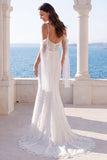 Cold Shoulder Ivory Mermaid Lace Sweep Train Wedding Dress
