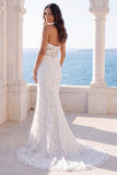 Halter Ivory Mermaid Floral Sweep Train Wedding Dress