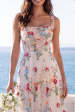 Ivory A Line Square Neck Corset Floral Wedding Dress