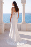 Ivory Sequin Pearls Mermaid Spaghetti Straps Wedding Dress