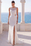 Ivory Lace Mermaid Cut Out Wedding Dress with Slit