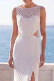 Ivory Lace Mermaid Cut Out Wedding Dress with Slit