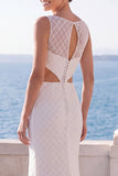 Ivory Lace Mermaid Cut Out Wedding Dress with Slit