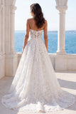 Strapless Floral Lace A Line Wedding Dress