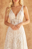 Lace Ivory V-Neck Corset A Line Wedding Dress