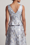 Dusty Blue A Line V-Neck Long Jacquard Floral Mother of the Bride Dress