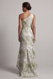 Light Green Floral One Shoulder Long Mermaid Mother of the Bride Dress