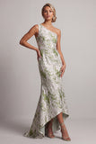 Light Green Floral One Shoulder Long Mermaid Mother of the Bride Dress