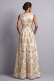 Champagne Jacquard Boat Neck Mother of the Bride Jumpsuits with Pockets