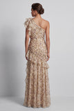 Champagne Floral Mermaid Long Ruffled Mother of the Bride Dress with Slit