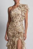Champagne Floral Mermaid Long Ruffled Mother of the Bride Dress with Slit