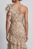 Champagne Floral Mermaid Long Ruffled Mother of the Bride Dress with Slit