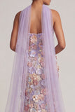 Light Purple Floral Mermaid Strapless Long Mother of the Bride Dress with Slit