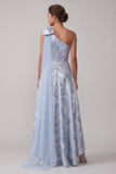 Sky Blue Floral A Line High Low Mother of the Bride Dress with Bow