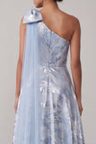 Sky Blue Floral A Line High Low Mother of the Bride Dress with Bow