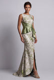 Light Green Floral Mermaid Ruched Long Mother of the Bride Dress with Sash