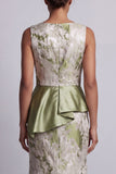 Light Green Floral Mermaid Ruched Long Mother of the Bride Dress with Sash