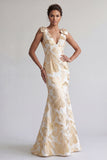 Sparkly Champagne Long Floral Mermaid Mother of the Bride Dress with Bows