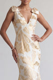 Sparkly Champagne Long Floral Mermaid Mother of the Bride Dress with Bows