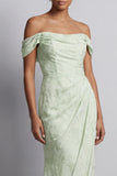 Light Green Ruched Long Mermaid Floral Mother of the Bride Dress with Slit