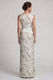 Sheath Light Green Floral Long Mother of the Bride Dress with Sash