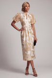 Sparkly Keyhole Champagne Long Floral Sheath Mother of the Bride Dress