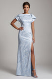 Mermaid Sky Blue Floral Long Mother of the Bride Dress with Slit