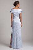 Mermaid Sky Blue Floral Long Mother of the Bride Dress with Slit