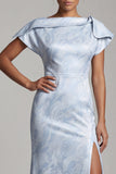 Mermaid Sky Blue Floral Long Mother of the Bride Dress with Slit