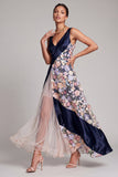 V-Neck Blush Long A Line Floral Mother of the Bride Dress