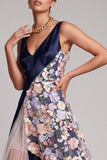 V-Neck Blush Long A Line Floral Mother of the Bride Dress