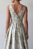 A Line Light Green Floral Long Ruched Mother of the Bride Dress with Pockets