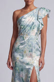 Mermaid Ruffled Light Green Floral Long Mother of the Bride Dress with Slit